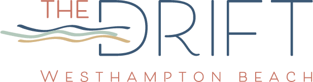 Logo for The Drift, Westhampton Beach, featuring stylized waves and modern typography.